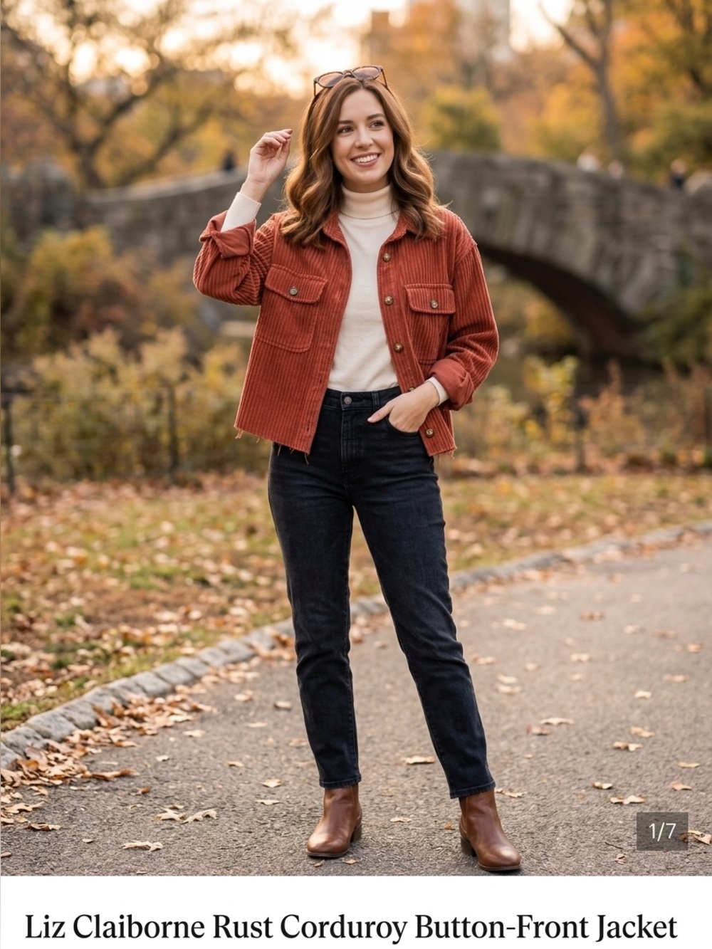 Liz Claiborne Rust Corduroy Button-Front Jacket - Picture 1 of 8